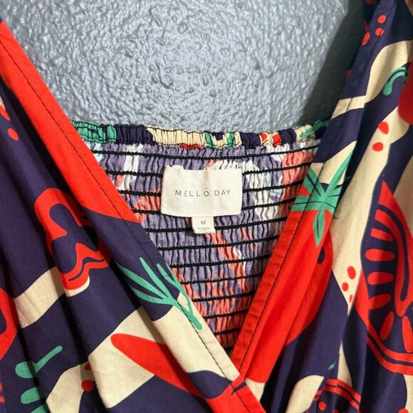 MELLODAY Puff Sleeve Poplin Faux Wrap Dress Size M - Picture 7 of 8